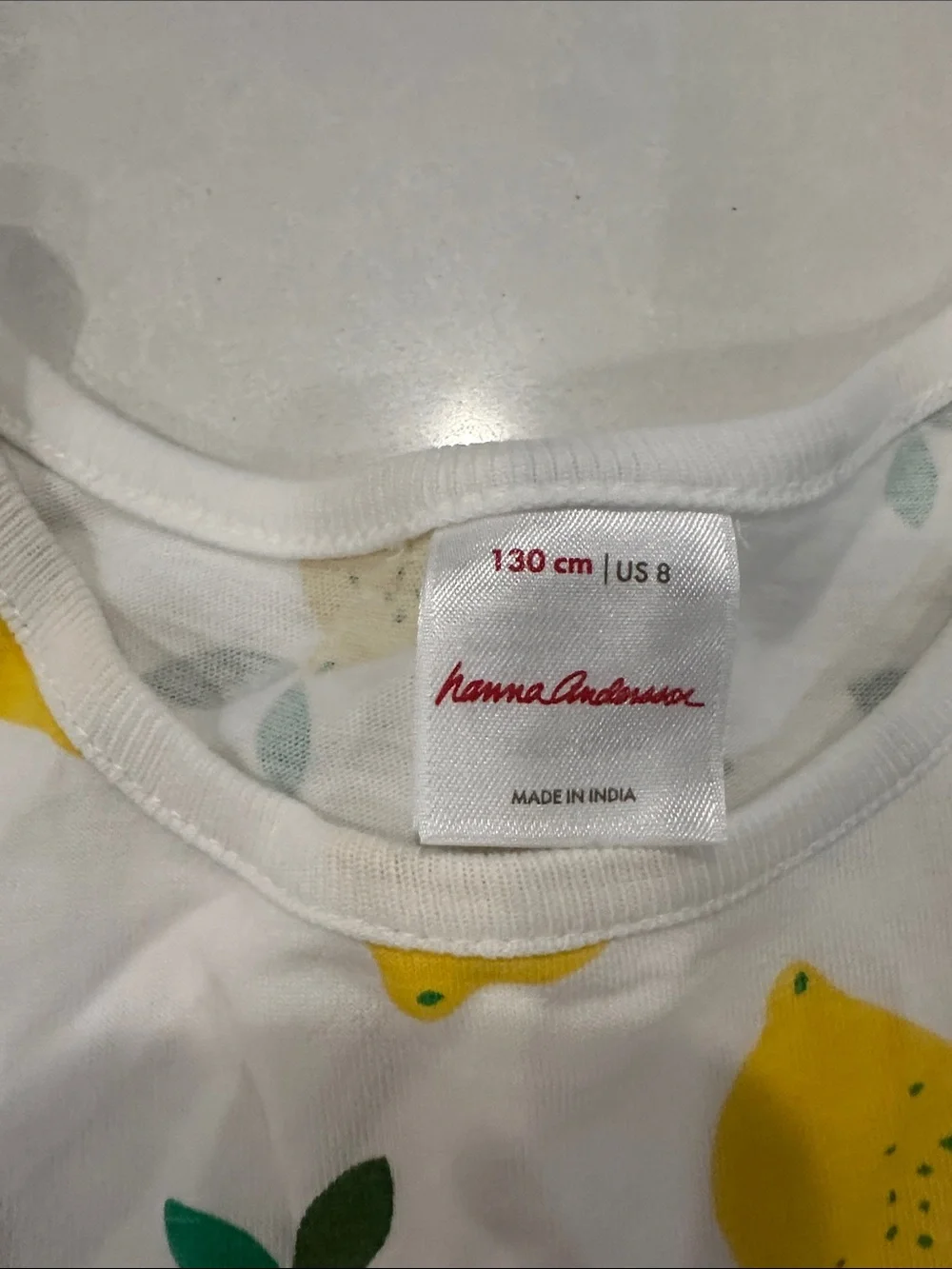 Hanna Andersson White Top with Yellow Lemon and Green Leaf Print